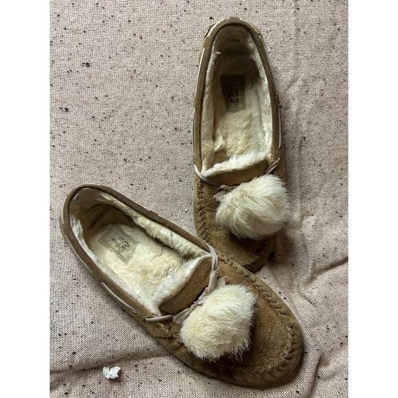 UGG Chestnut Slippers with Pom Pom Women’s Size 10 – Well Worn - Picture 1 of 6
